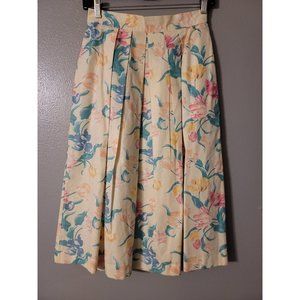 Ellen Hart Originals Petite Cream Floral Vintage Pleated Skirt Size 8P